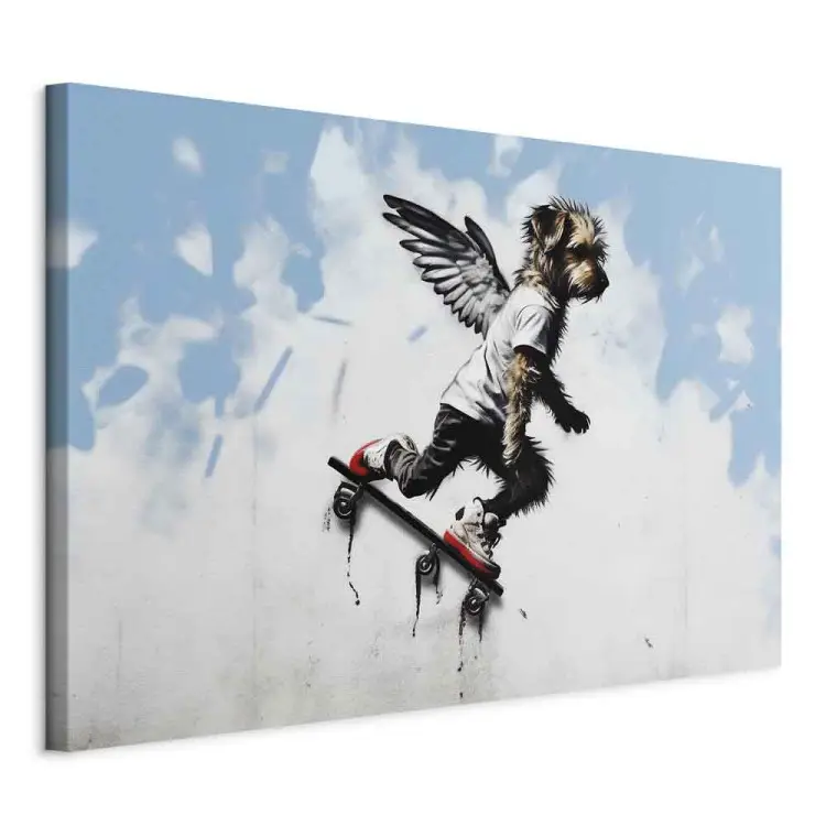 Perro en monopatín - graffiti de colores estilo Banksy