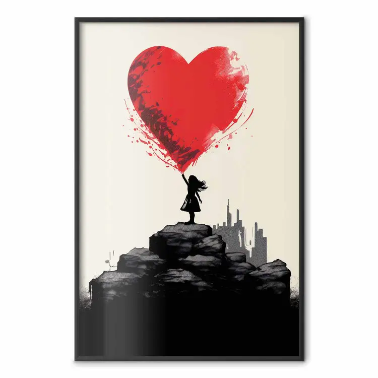 Corazón rojo - niña con globo inspirada en el estilo Banksy