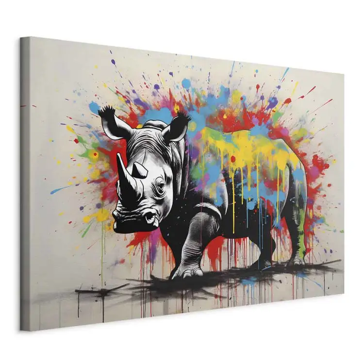 Colorido rinoceronte - mural de animales inspirado en Banksy