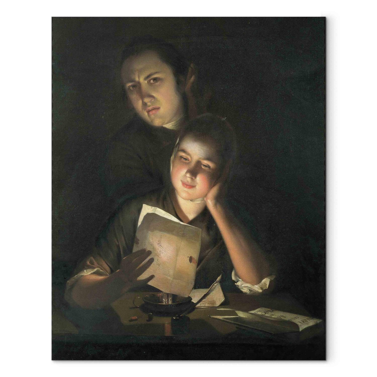 Cuadro famoso A Girl reading a letter by Candlelight, with a Young Man peering over her shoulder