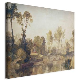 Reproducción de cuadro House beside a River, with Trees and Sheep