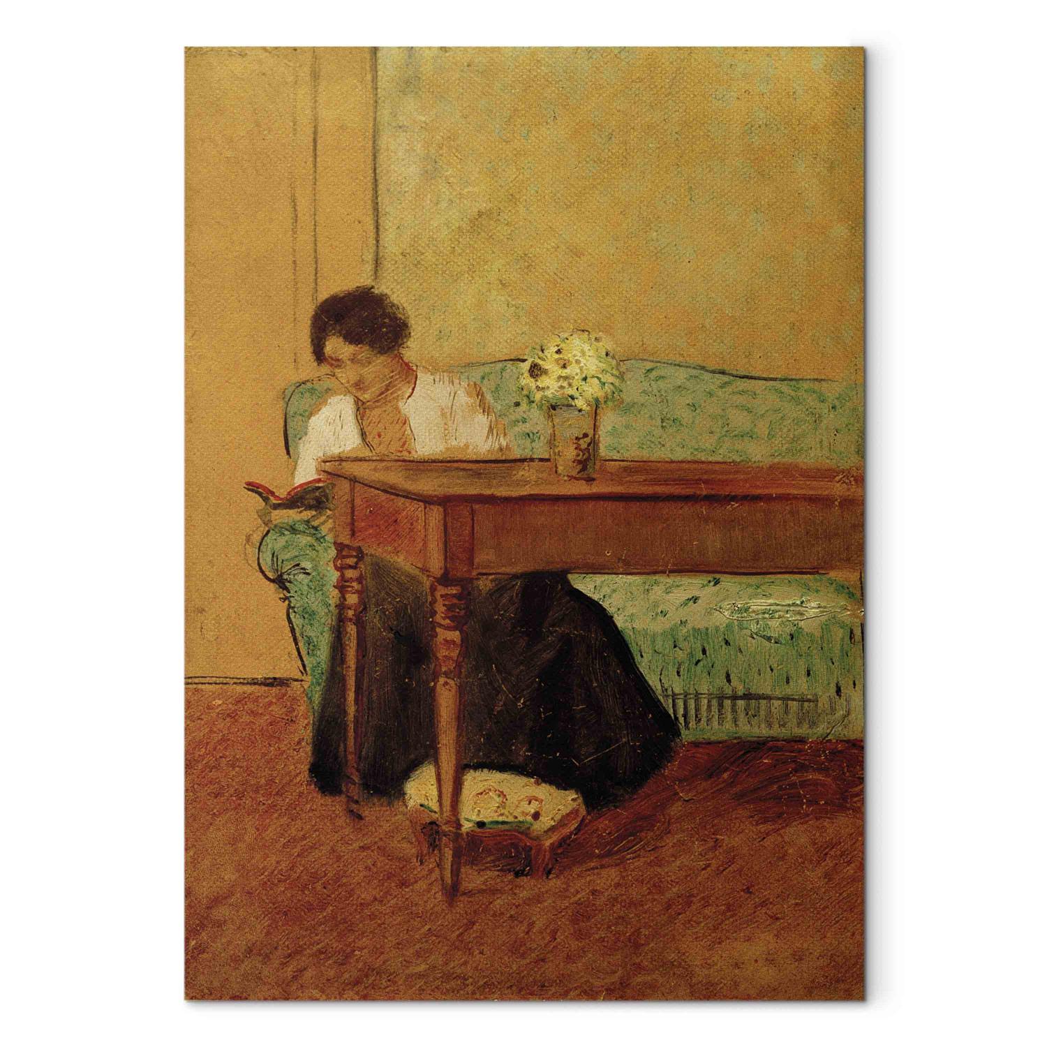Reproducción de cuadro Elisabeth on a green sofa, reading