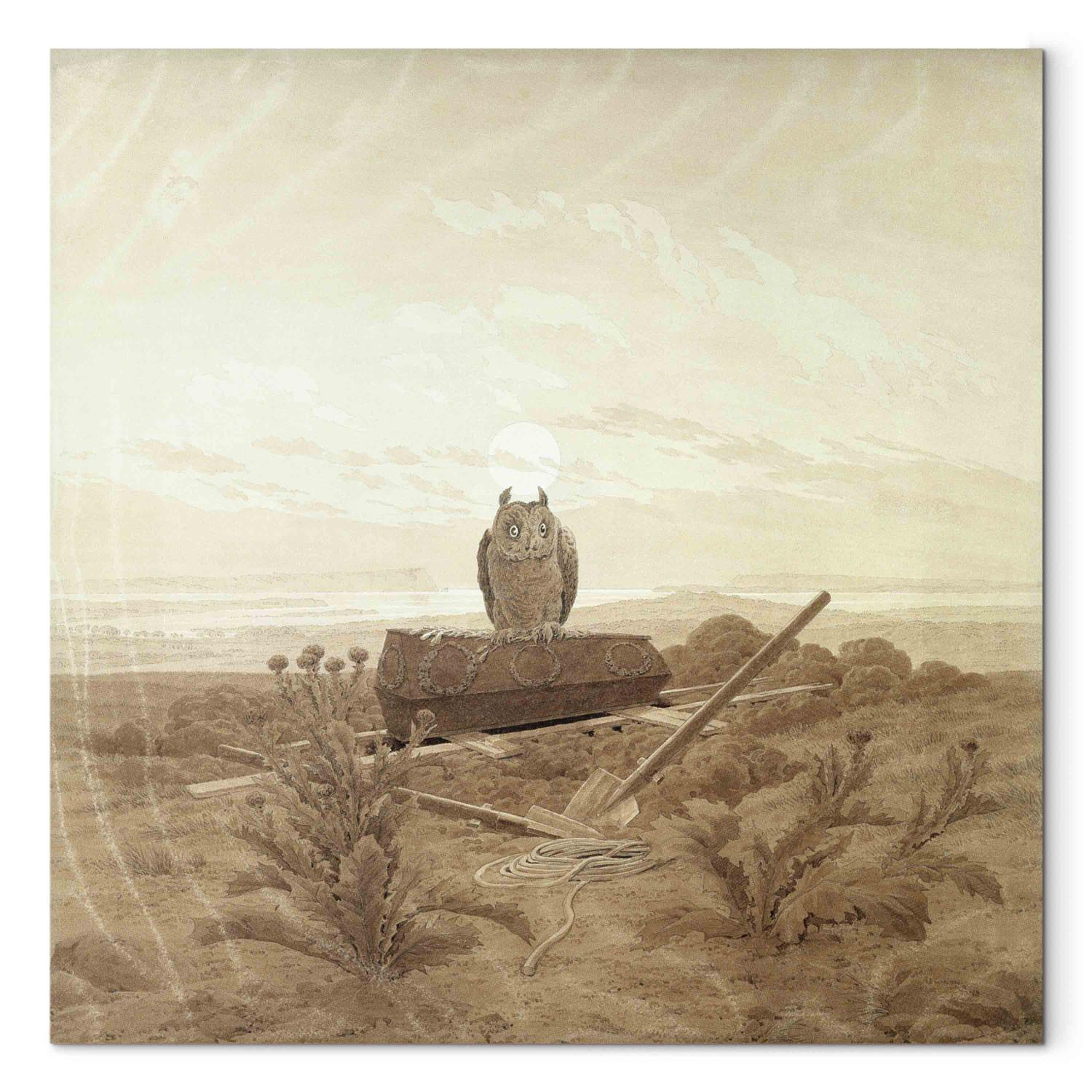 Réplica de pintura Landscape with Grave, Coffin and Owl