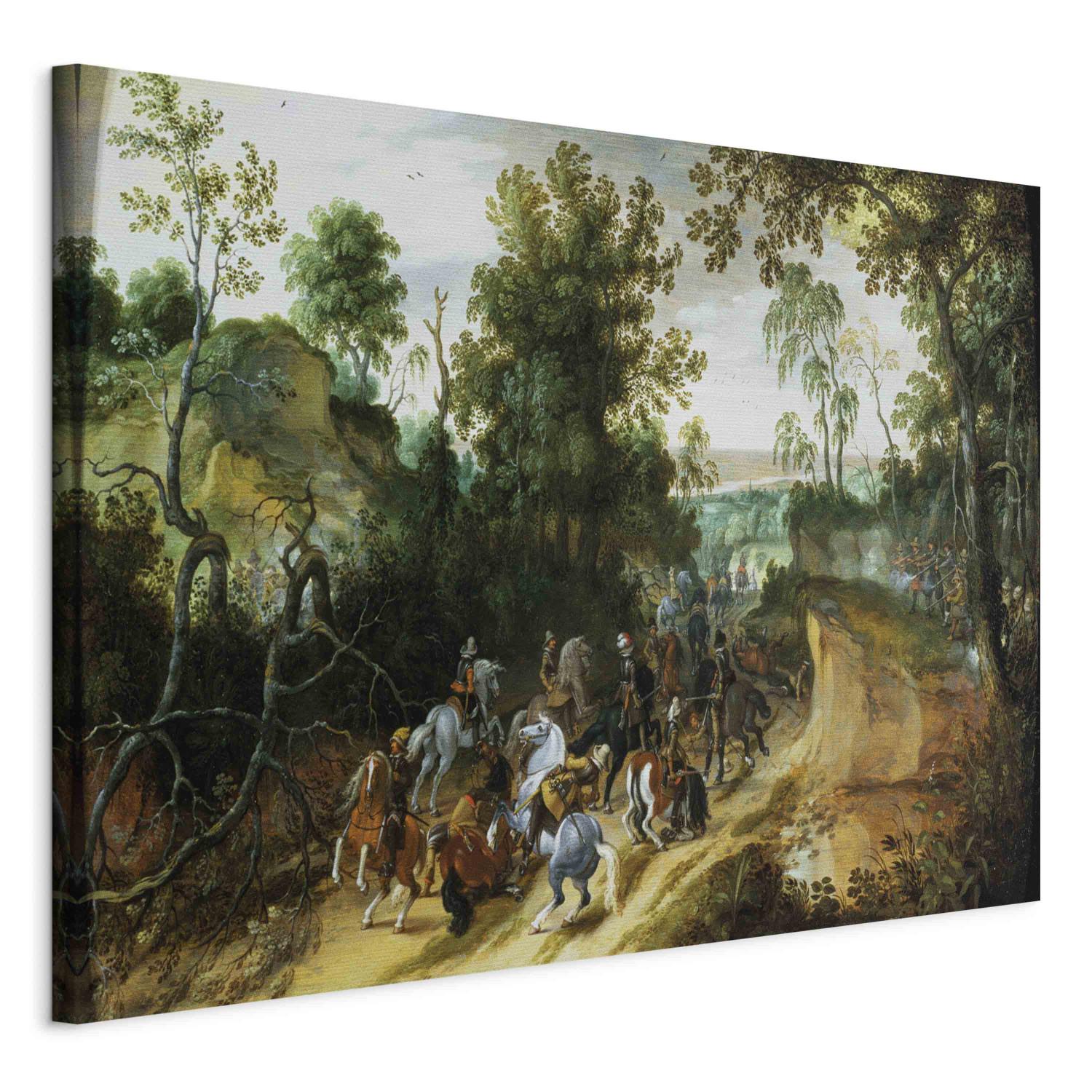 Réplica de pintura A Cavalry Column Ambushed on a Woodland path
