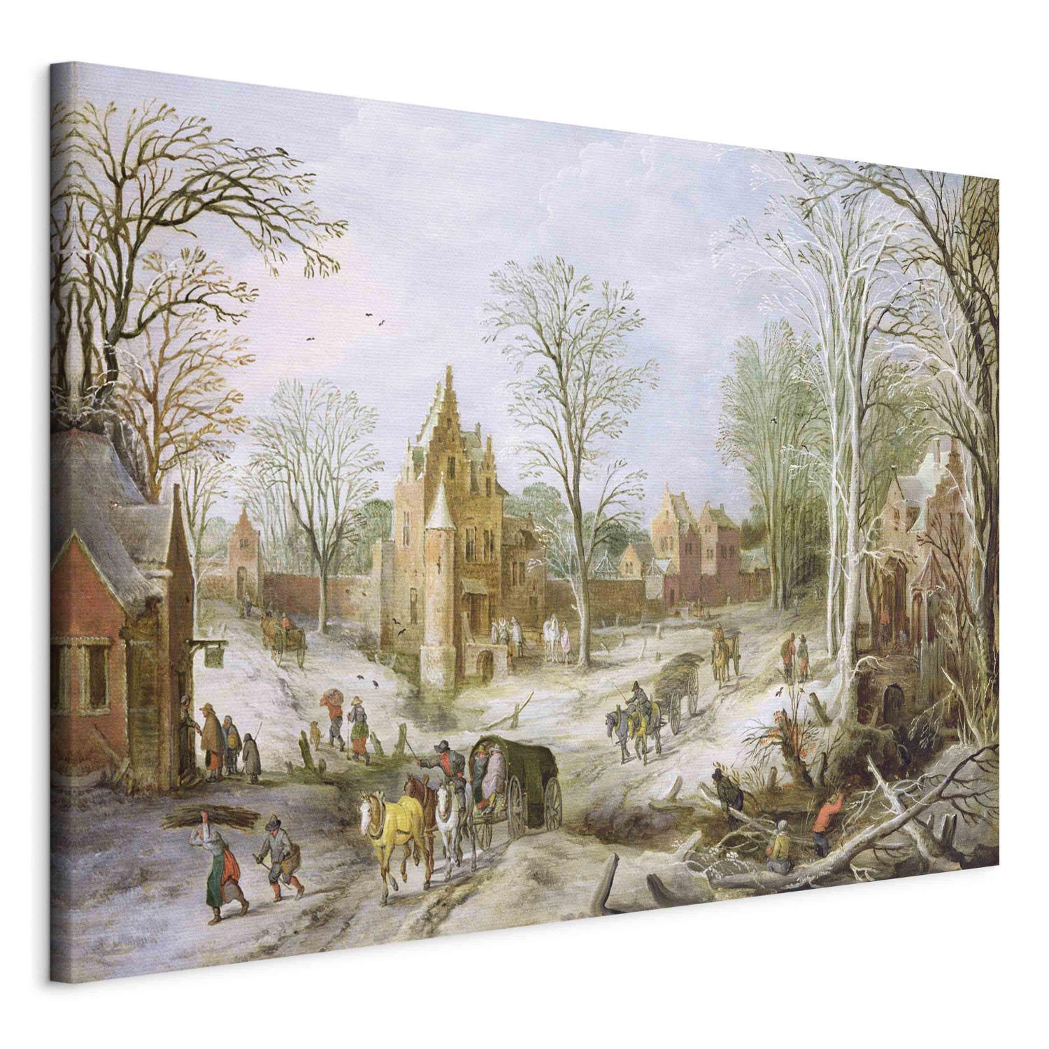 Reproducción de cuadro A wooded winter landscape with a cart