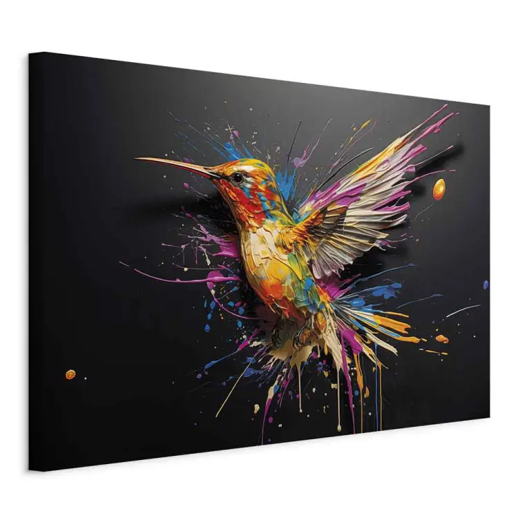 Pájaro de colores - colibrí en acuarela sobre fondo negro