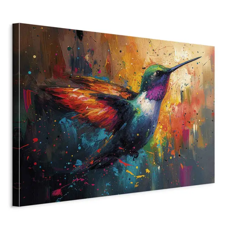 Pájaro en vuelo - colibrí sobre fondo pintado