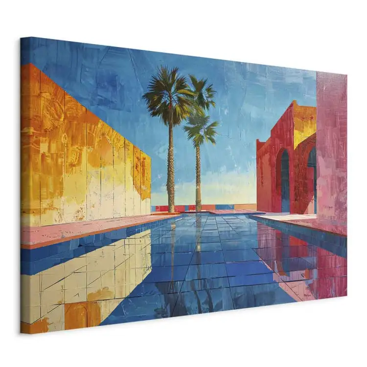 Palmeras y arquitectura - paredes de colores y piscina azul