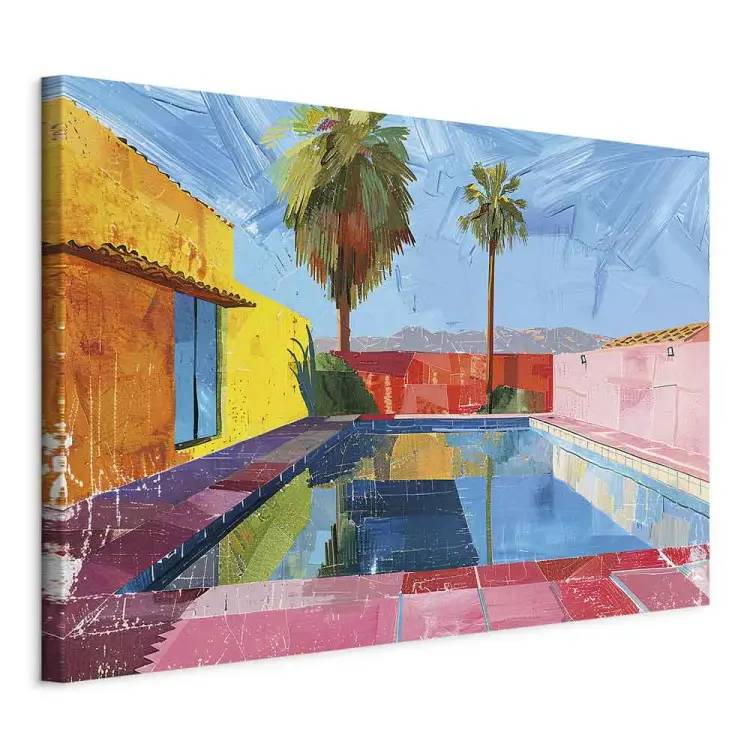 Piscina colorida - palmeras tropicales y paredes de colores