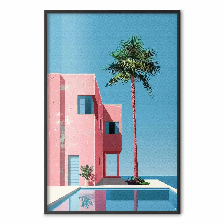 Villa rosa - arquitectura moderna con palmera y piscina