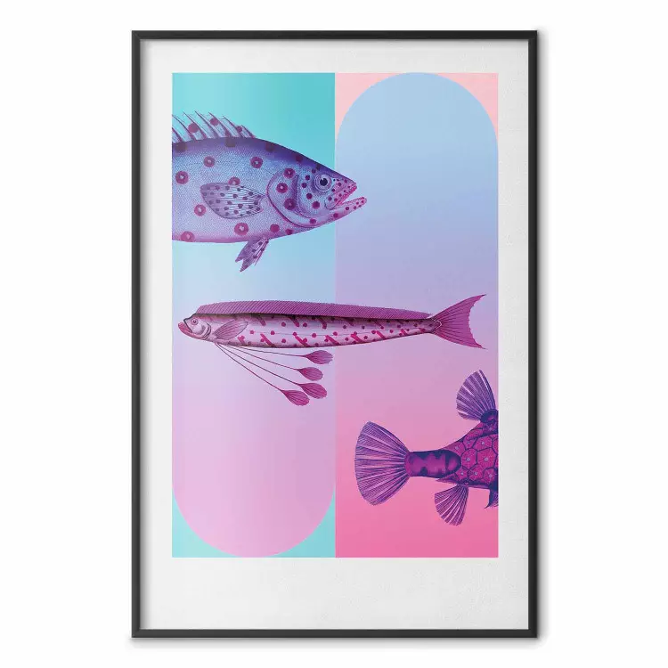 Criaturas marinas: peces de colores intensos sobre fondo multicolor