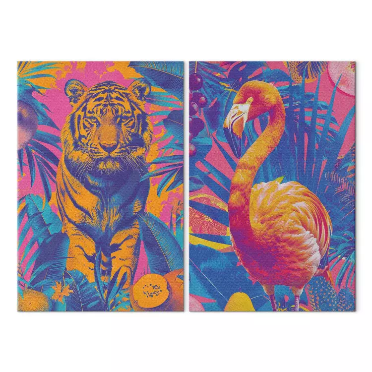 Imágenes tropicales - animales estilo pop-art en fondo selvático