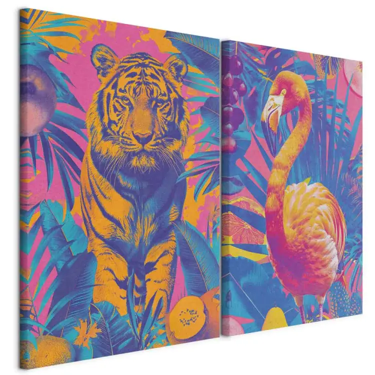 Imágenes tropicales - animales estilo pop-art en fondo selvático