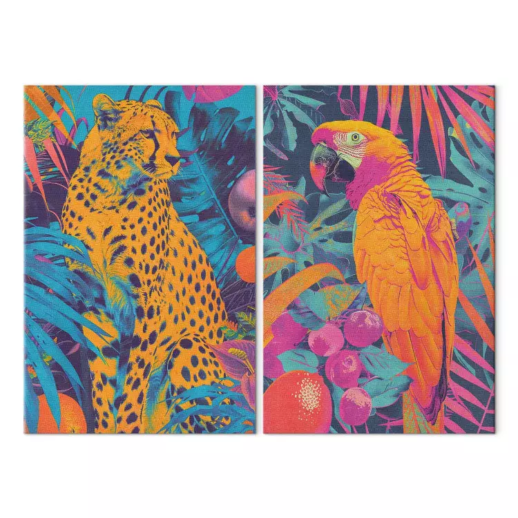 Visión tropical - animales pop-art salvajes sobre fondo selvático