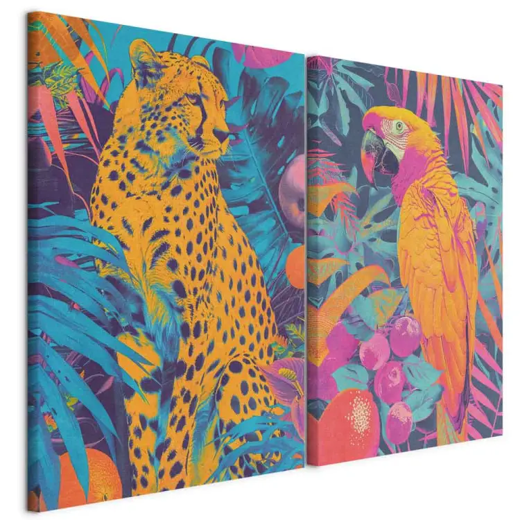 Visión tropical - animales pop-art salvajes sobre fondo selvático