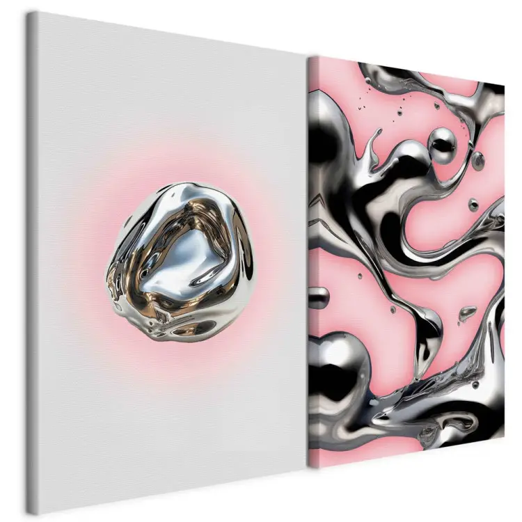 Dinámica metálica: formas abstractas sobre fondo pastel