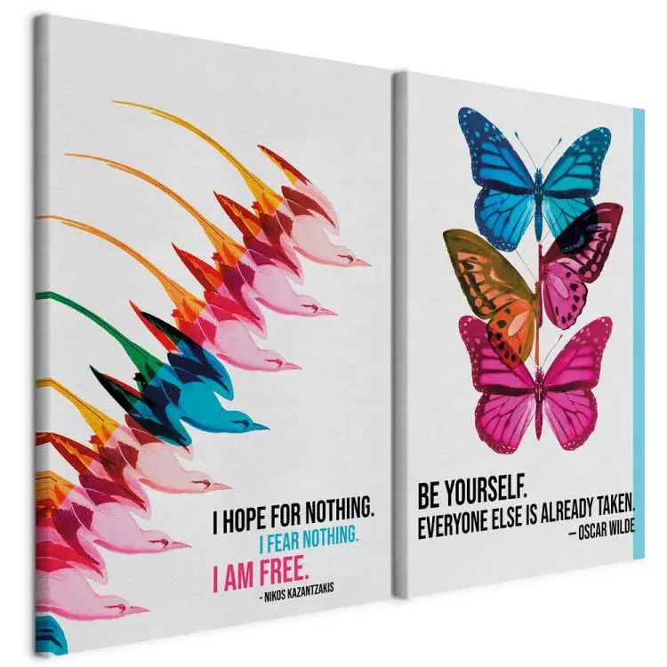 Libertad y mariposas - citas de Kazantzakis y Wilde con fondo colorido