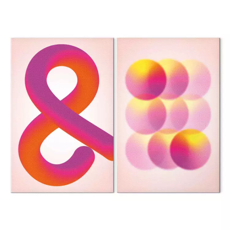 Símbolo degradado: ampersand naranja y bolas rosas en tonos pastel