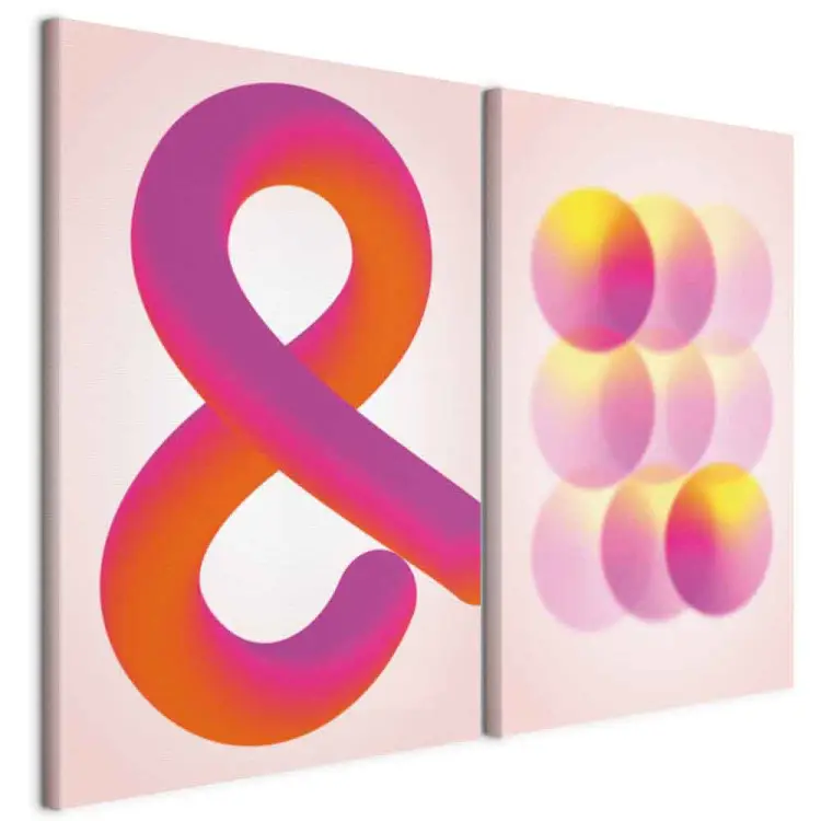 Símbolo degradado: ampersand naranja y bolas rosas en tonos pastel