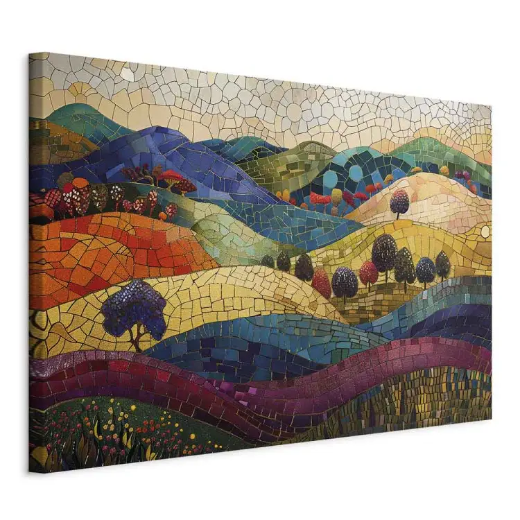 Colinas de colores - paisaje inspirado en Klimt con colinas en mosaico