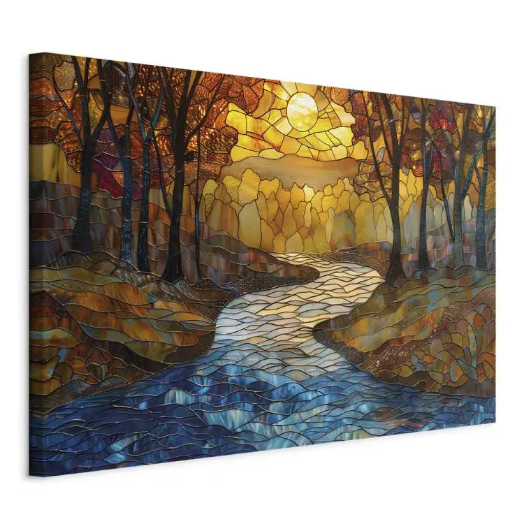 Río en otoño - paisaje de mosaicos con árboles inspirado en Klimt