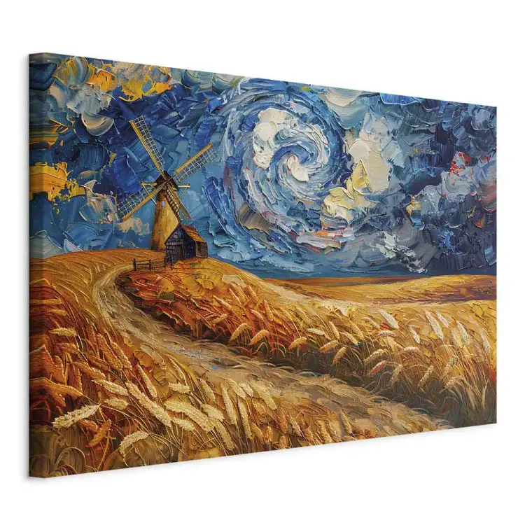 Molino y cielo - paisaje inspirado en Van Gogh con cielo arremolinado