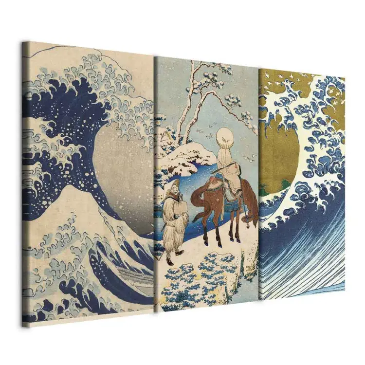 Xilografías japonesas: escenas clásicas de la naturaleza y las olas en estilo ukiyo-e