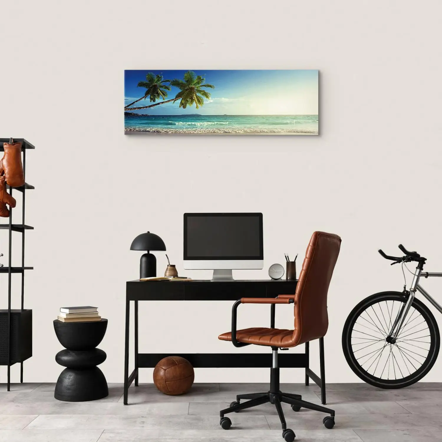 Lienzo Tropical Para Pared - Olas Del Océano Y Hojas De Palm