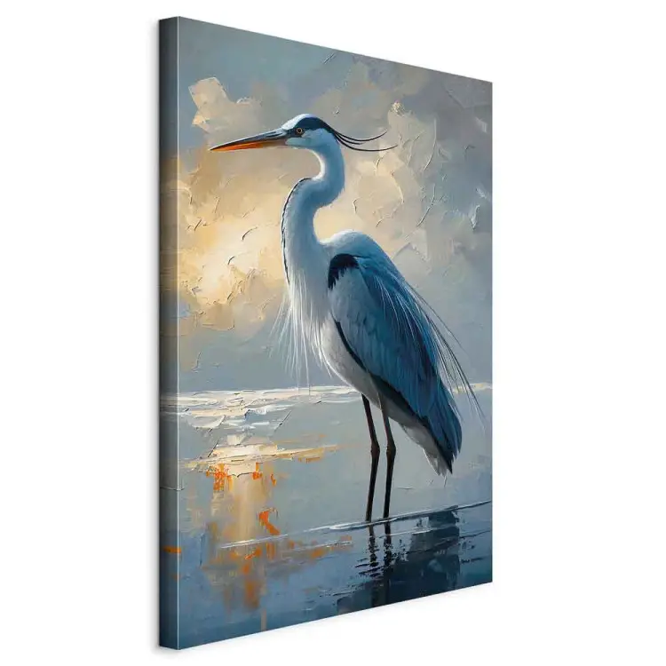 Garza en un lago - sutiles colores del amanecer y un pájaro en el agua