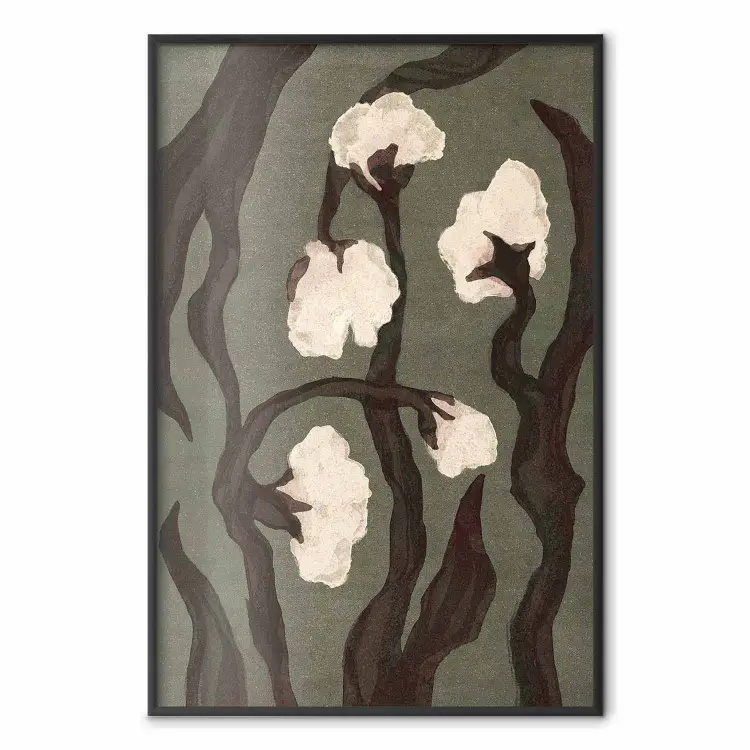 Flores de la noche - ilustración de algodón sobre fondo verde desgastado
