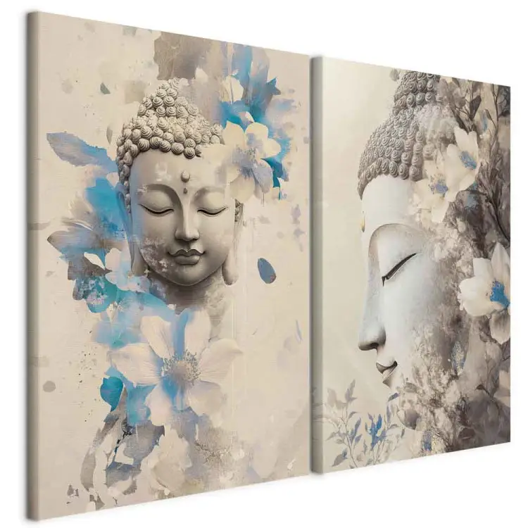 Buda y flores - Motivo Zen en tonos sepia y suaves azules
