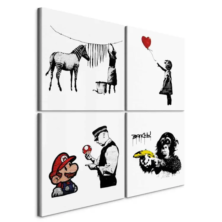 Impresión Sobre Lienzo Banksy Hombre Con Gato, Rojo, 100x3x70 Cm, EPIKASA