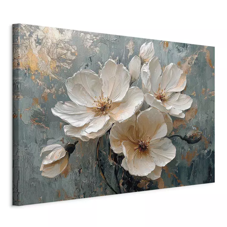 Manzano blanco - plantas en flor sobre fondo azul-dorado