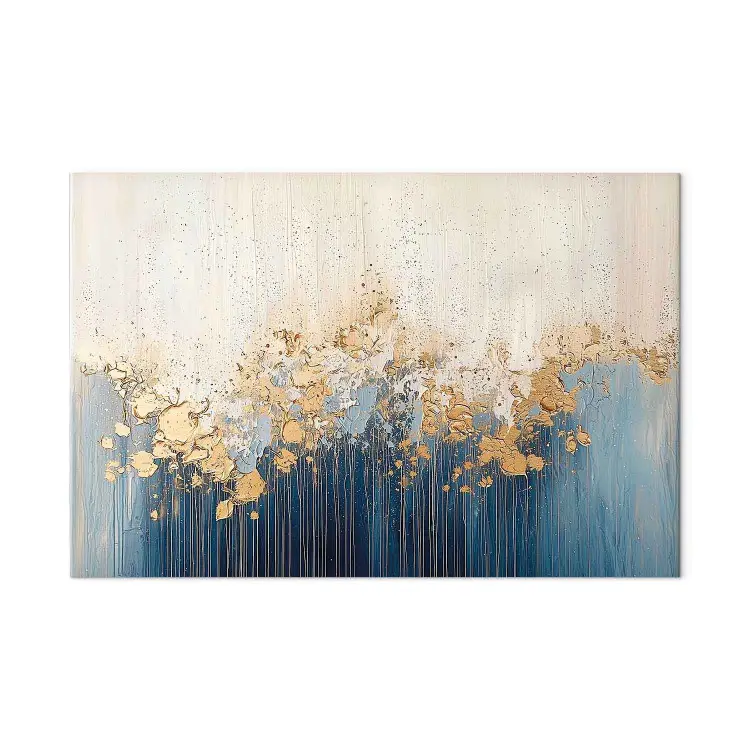 Ola y luz - abstracción blanco-azul con elementos dorados