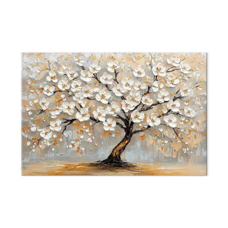 Cerezo en flor - árbol cubierto de flores blancas y hojas doradas