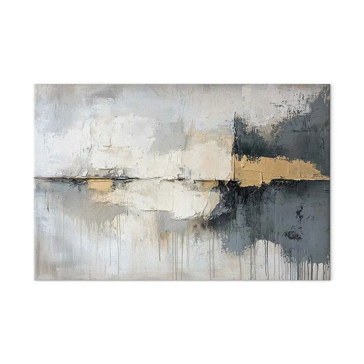 Pintura gris - abstracción con acentos dorados sobre fondo texturizado