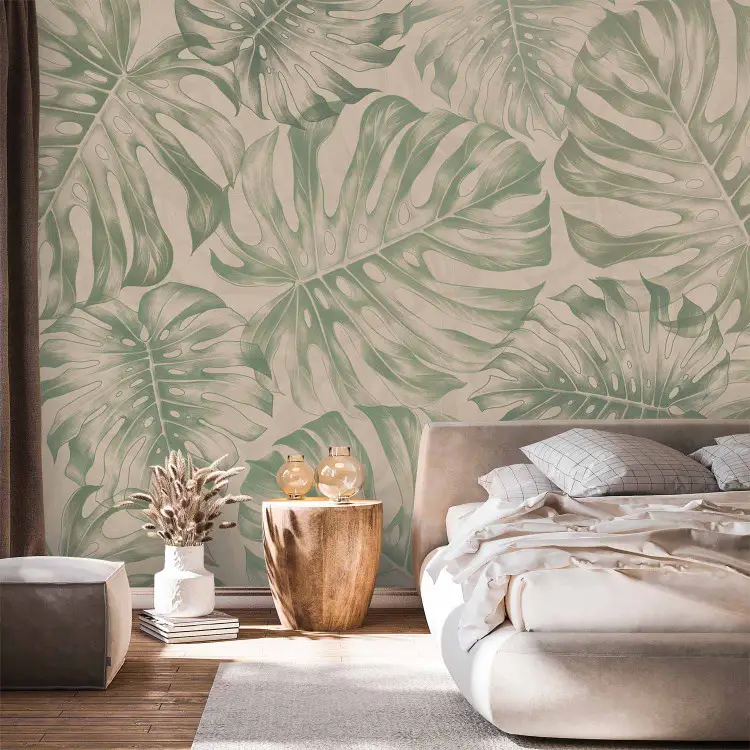 Hojas de monstera - patrón vegetal en tonos de verde apagado