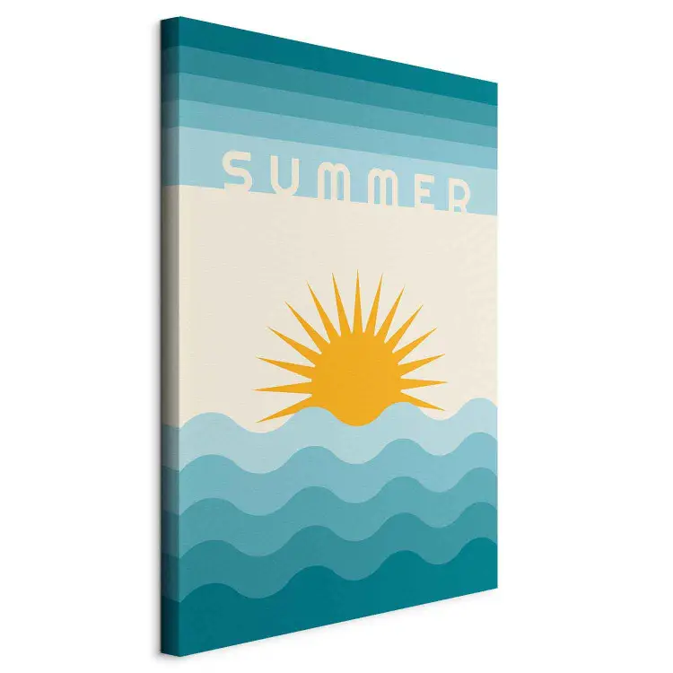 Costa Soleada - gráfica retro con texto Summer y paisaje marino