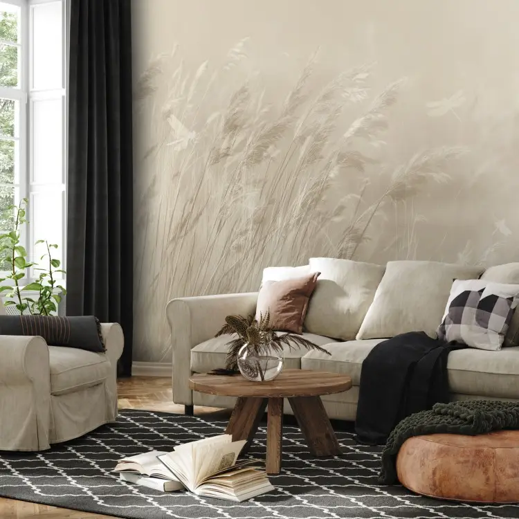 Pradera de verano: un paisaje suave de plantas en tonos beige de la naturaleza