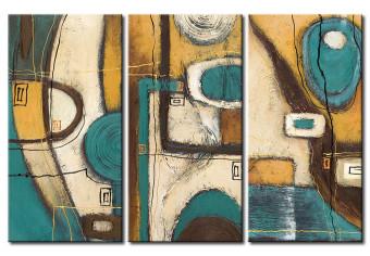 Cuadro moderno Diseño turquesa y dorado (3 piezas) - abstracción con figuras