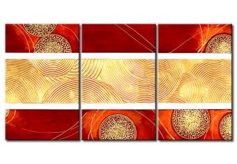 Cuadro Círculos de oro (3 piezas) - composición abstracta con figuras