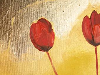 Cuadro moderno Amapolas rojas sobre fondo amarillo (1 pieza) - abstracción con flores