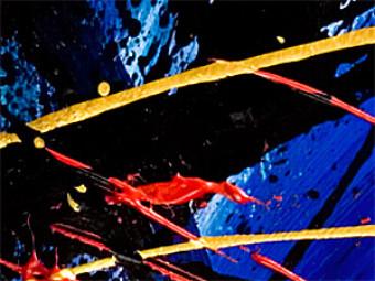Cuadro Caos con rojo y oro (4 piezas) - abstracción azul