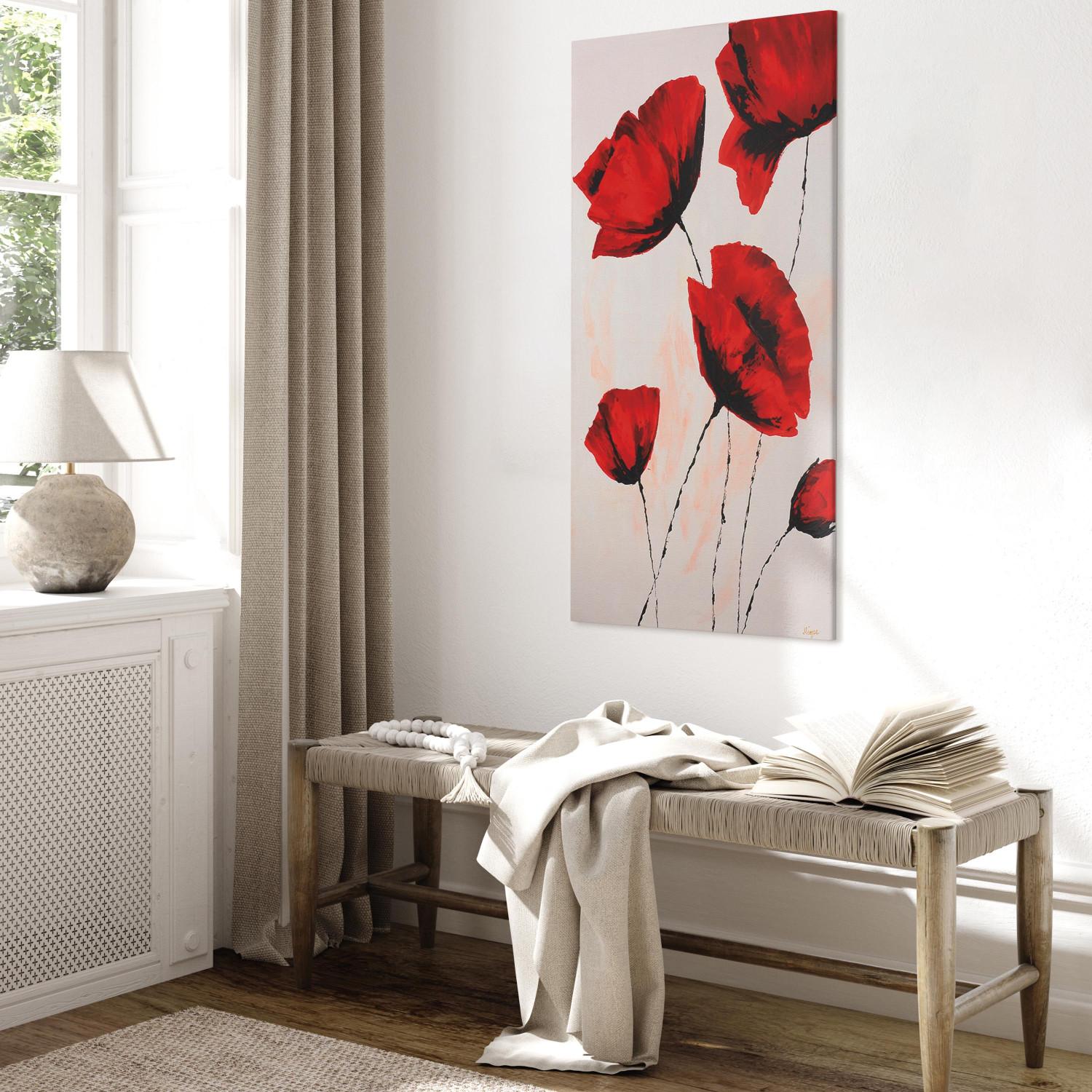 Cuadro decorativo Amapolas rojas pintadas (1 pieza) - motivo vegetal minimalista