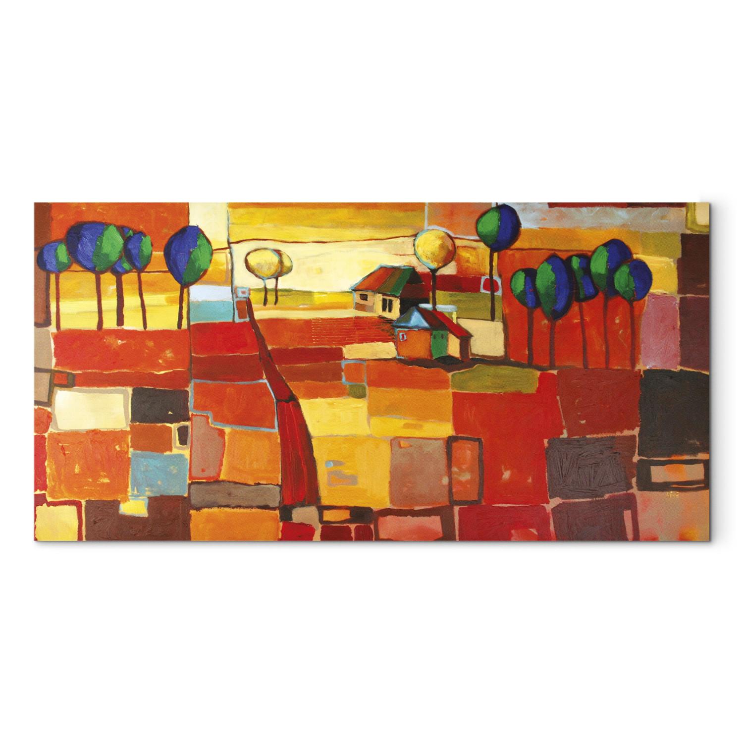 Cuadro Campos arcoiris (1 pieza) - paisaje abstracto y colorido con árboles