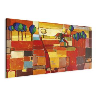 Cuadro Campos arcoiris (1 pieza) - paisaje abstracto y colorido con árboles