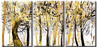 Cuadro Bosque blanco (3 piezas) - abstracción con manchas de oro y negro