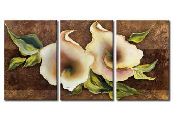 Cuadro Calas en tonos marrones (1 pieza) - motivo floral abstracto con hojas