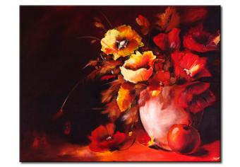 Cuadro Bodegón - una composición llena de flores rojas