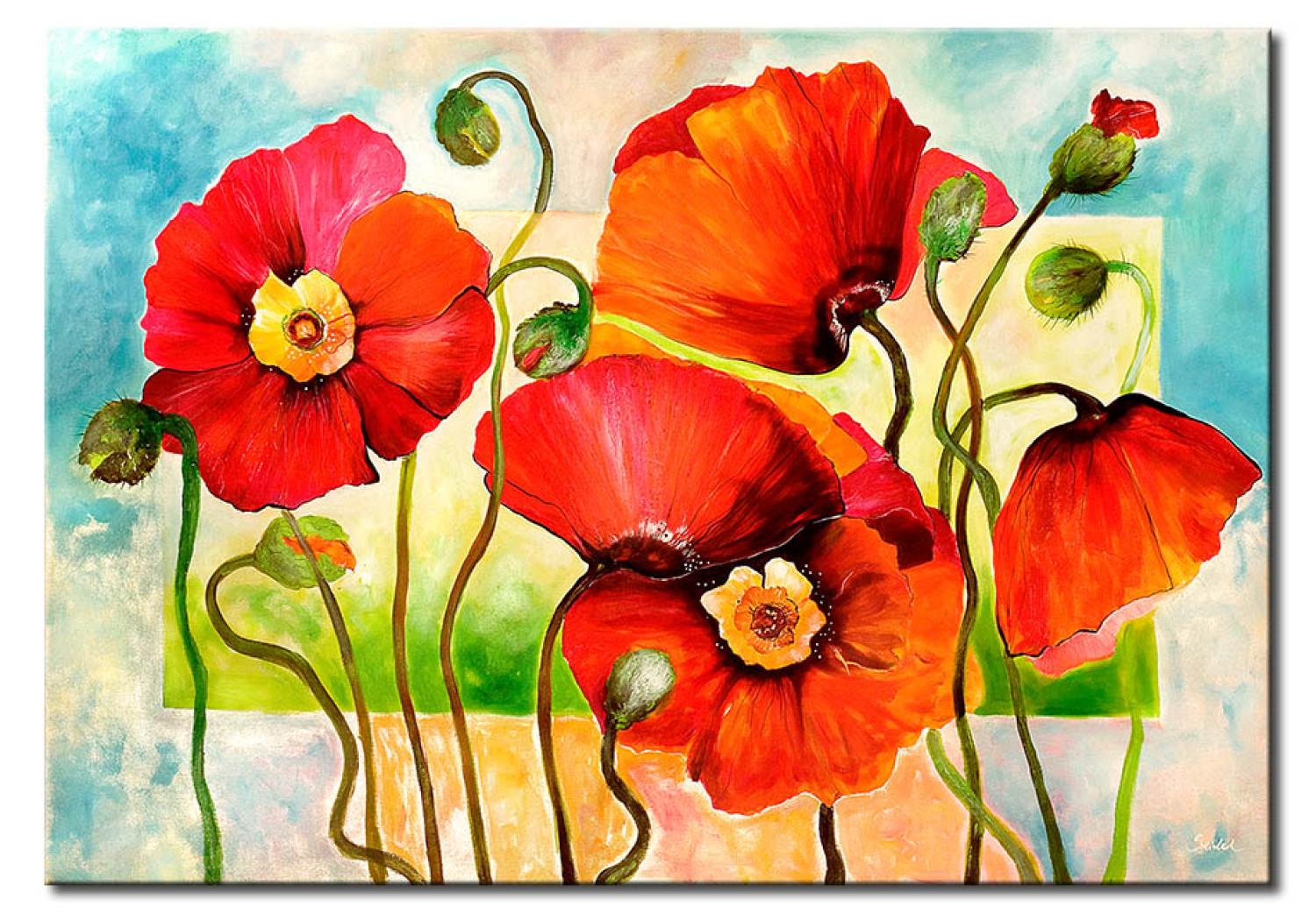 Cuadro Alegres amapolas rojas en flor (1 pieza) - colorido motivo floral